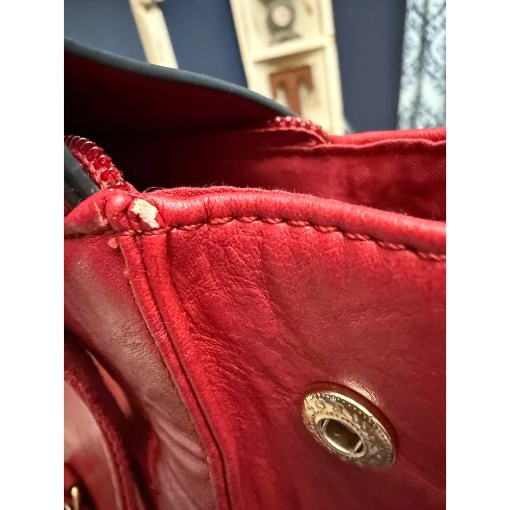 Red Vegan Leather Minimalist Backpack Gold‎ Hardware Flap Closure Red
